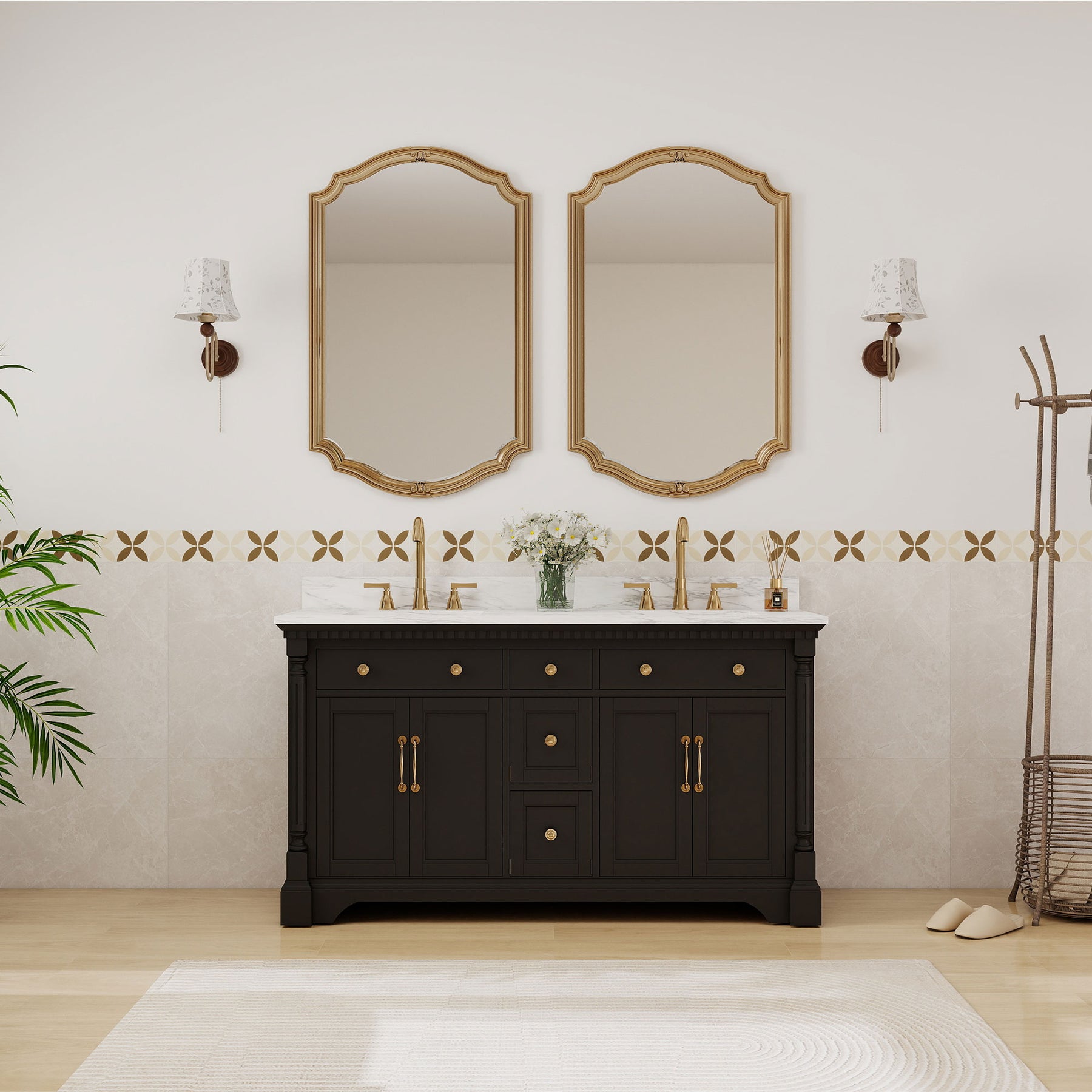 Acro 60" Freestanding Double Vanity Cabinets with Arch Feet