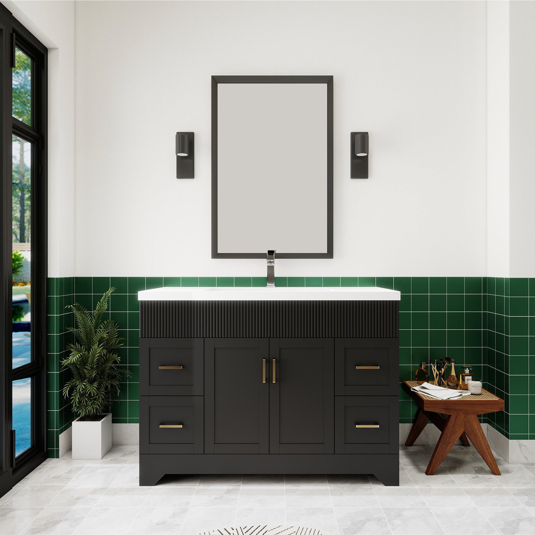 Waterfall 48’’ RTA Freestanding Vanity Cabinet Base with Vertical Striped Decor (Countertop & Sink Not Included) 浴室柜