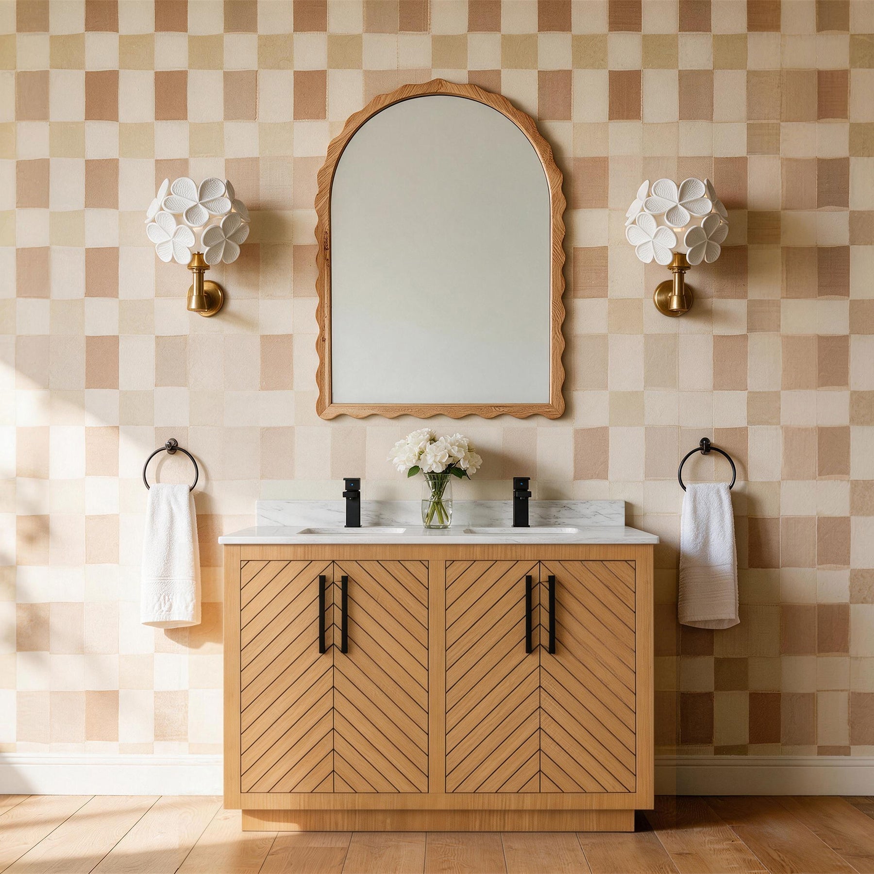 Zoom 48" Freestanding Double Vanity Cabinets with Chevron Pattern