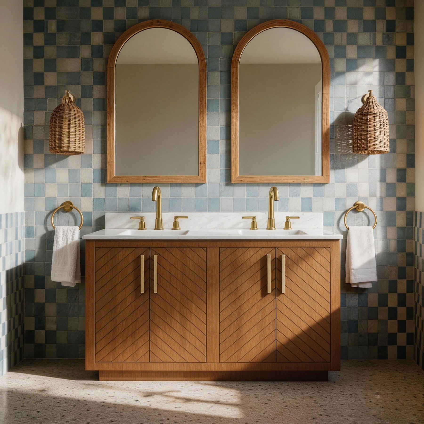 Zoom 60" Freestanding Double Vanity Cabinets with Chevron Pattern