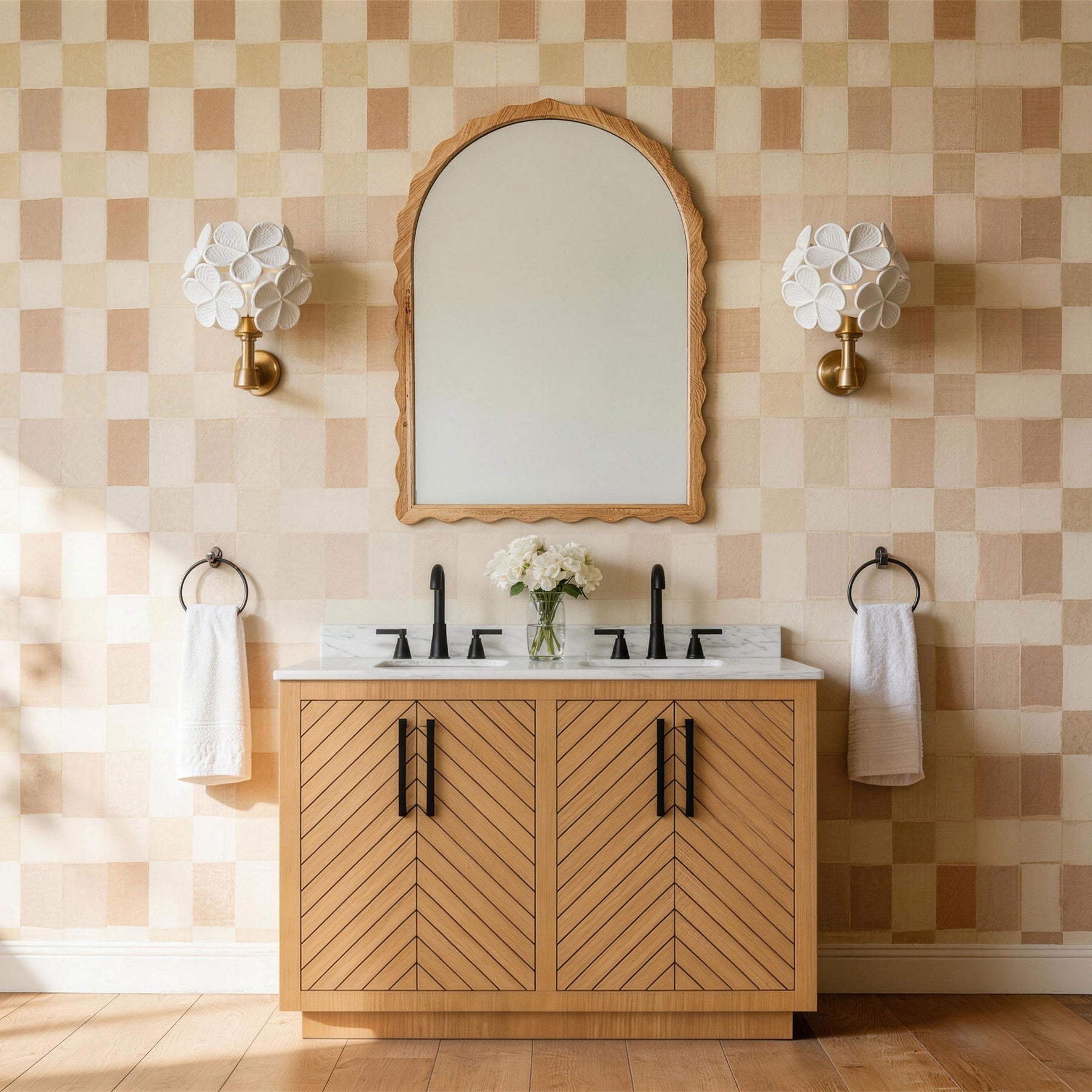 Zoom 48" Freestanding Double Vanity Cabinets with Chevron Pattern