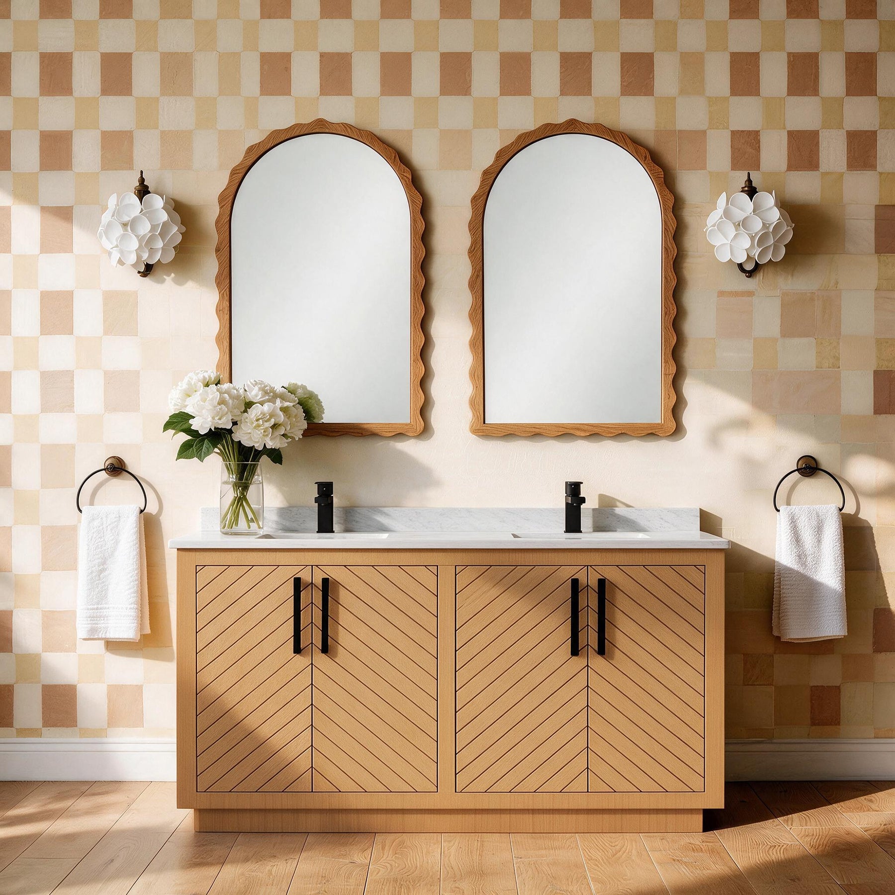 Zoom 60" Freestanding Double Vanity Cabinets with Chevron Pattern