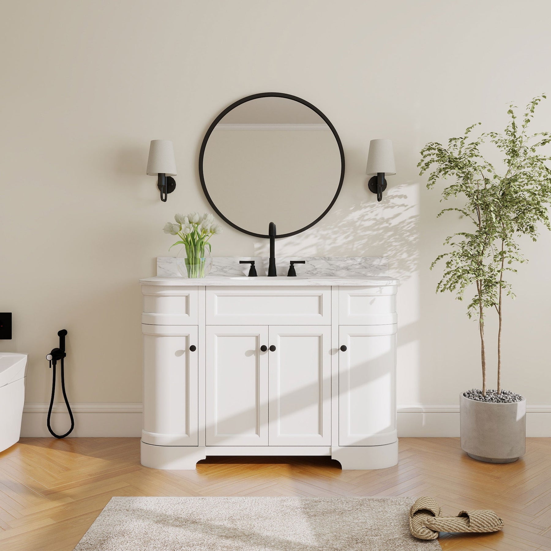 Opuluxe 48’’ Freestanding Single Vanity Cabinets with Curved Design 浴室柜