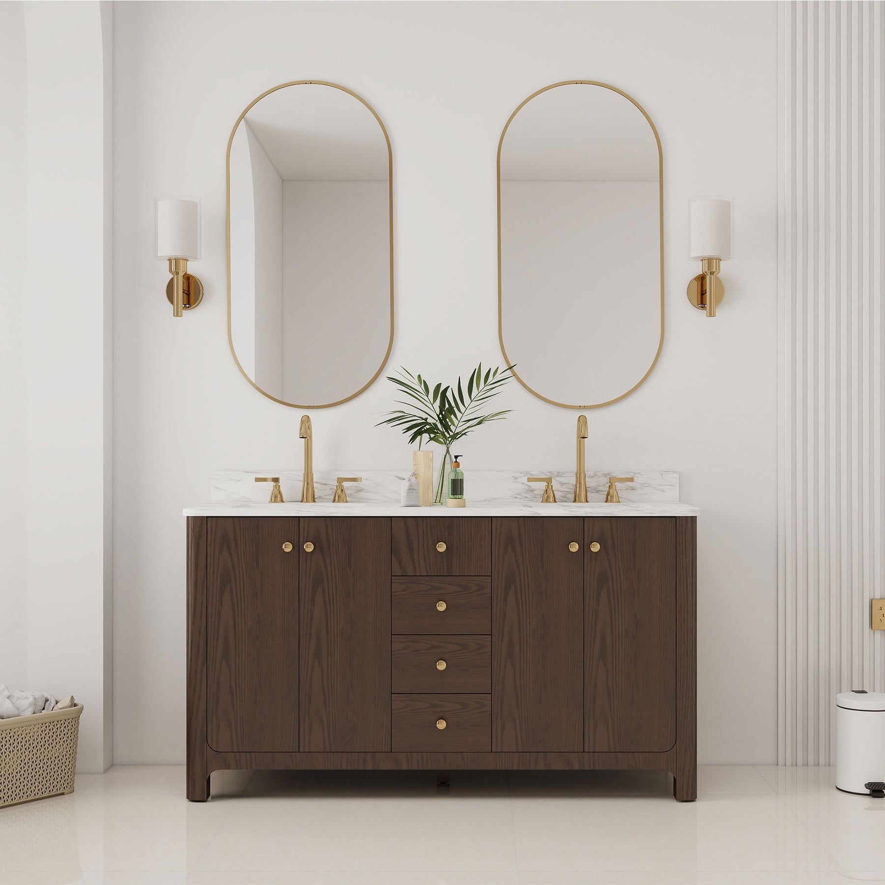 Canyon 60" Freestanding Double Vanity Cabinets with Curved Design