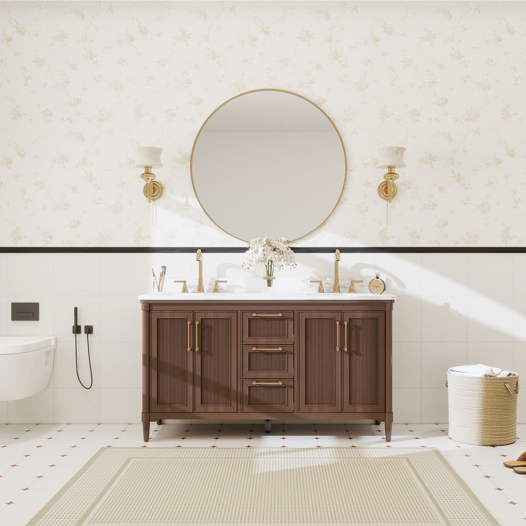 Vantara 60" Freestanding Double Vanity Cabinets with Fluted Texture