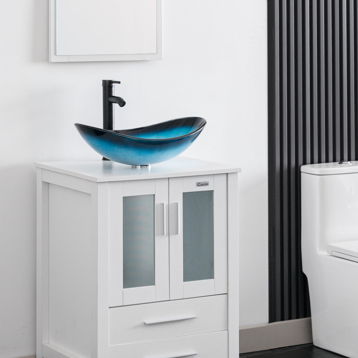eclife 21.5" Bathroom Vessel Sink Modern Artistic Tempered Glass Basin Countertop Bowl Sink