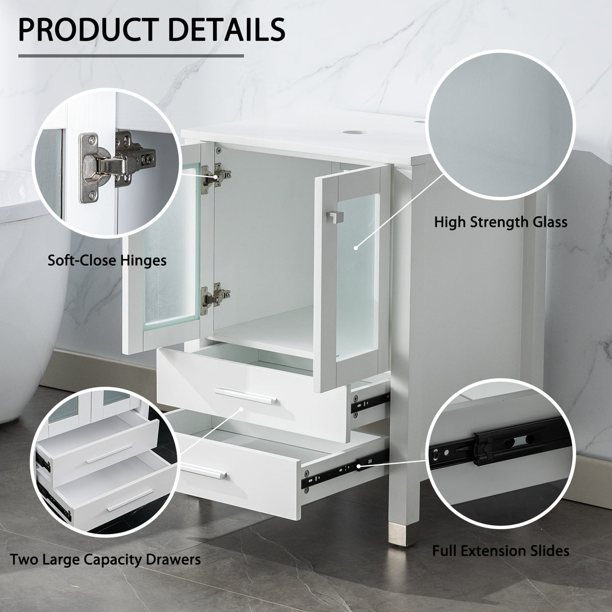 Classic 72" White Freestanding Bathroom Vanity Side Cabinet Combo with Double  Sinks & Mirrors
