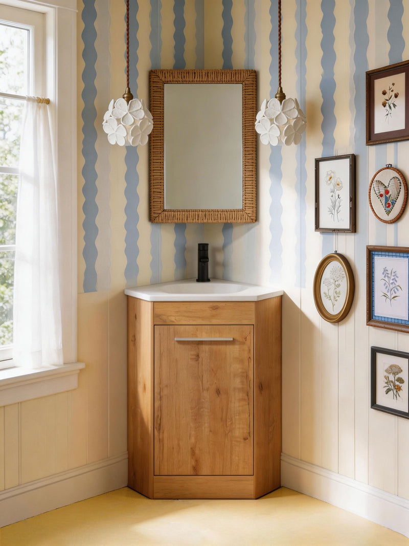 Wavy Stripes & Floral Art Bathroom
