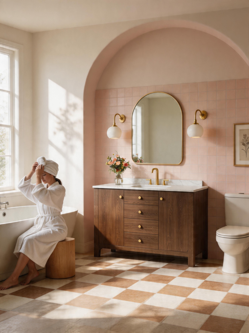 Blush Checkerboard Bathroom