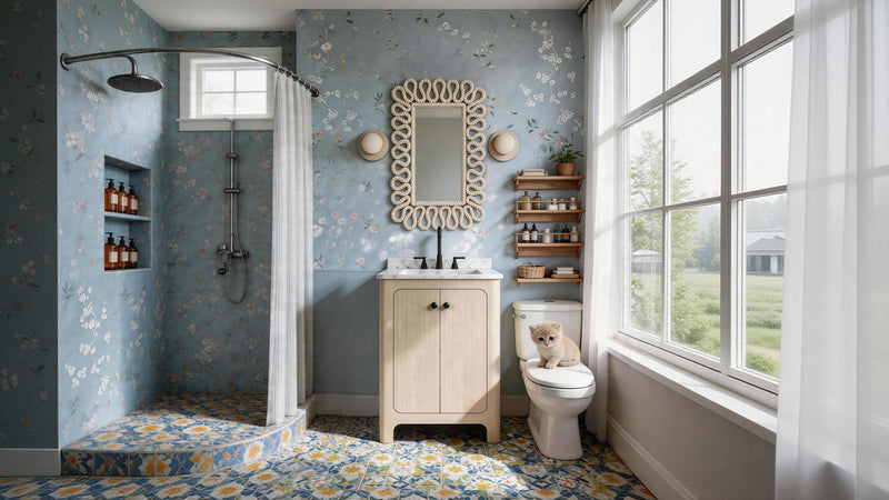 Blue Floral Cottage Bathroom