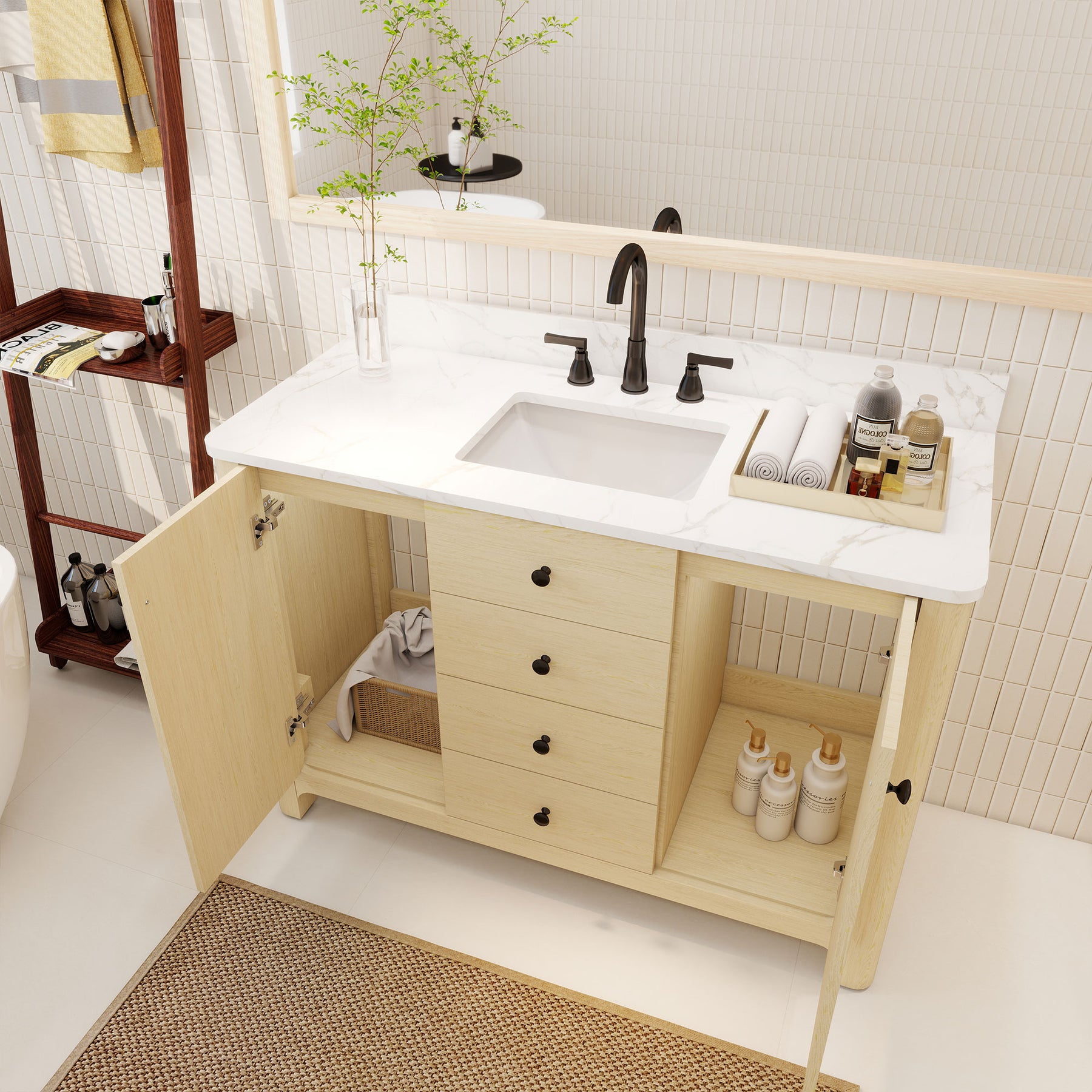 Canyon 48" Freestanding Single Vanity Cabinets with Curved Design