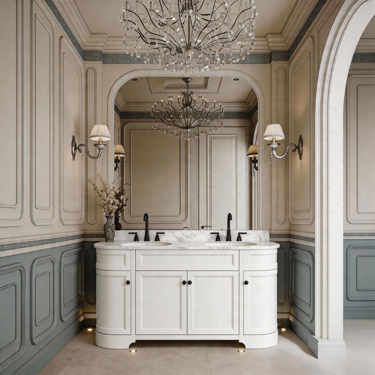 Opuluxe 60" Freestanding Double Vanity Cabinets with Curved Design