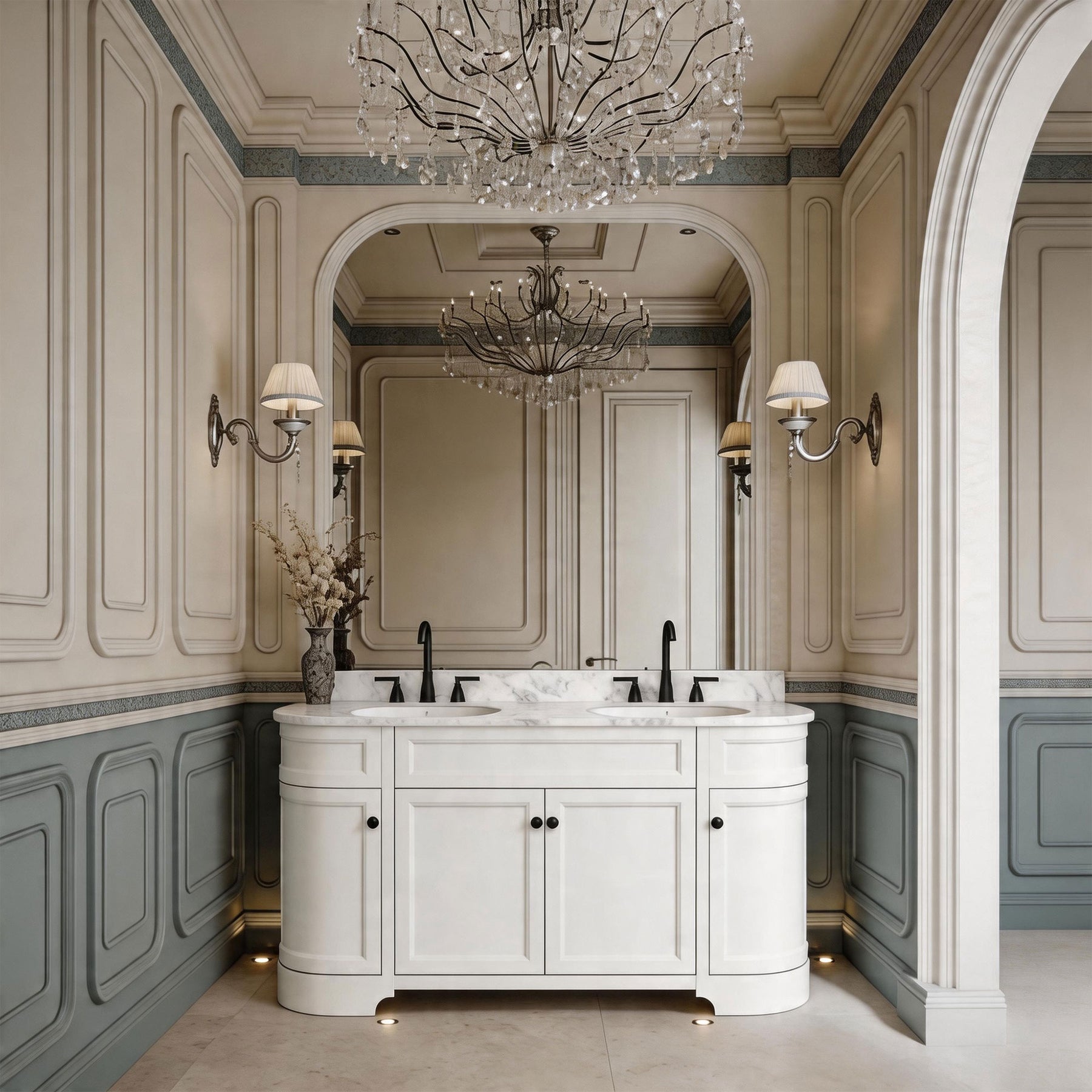 Opuluxe 60" Freestanding Double Vanity Cabinets with Curved Design