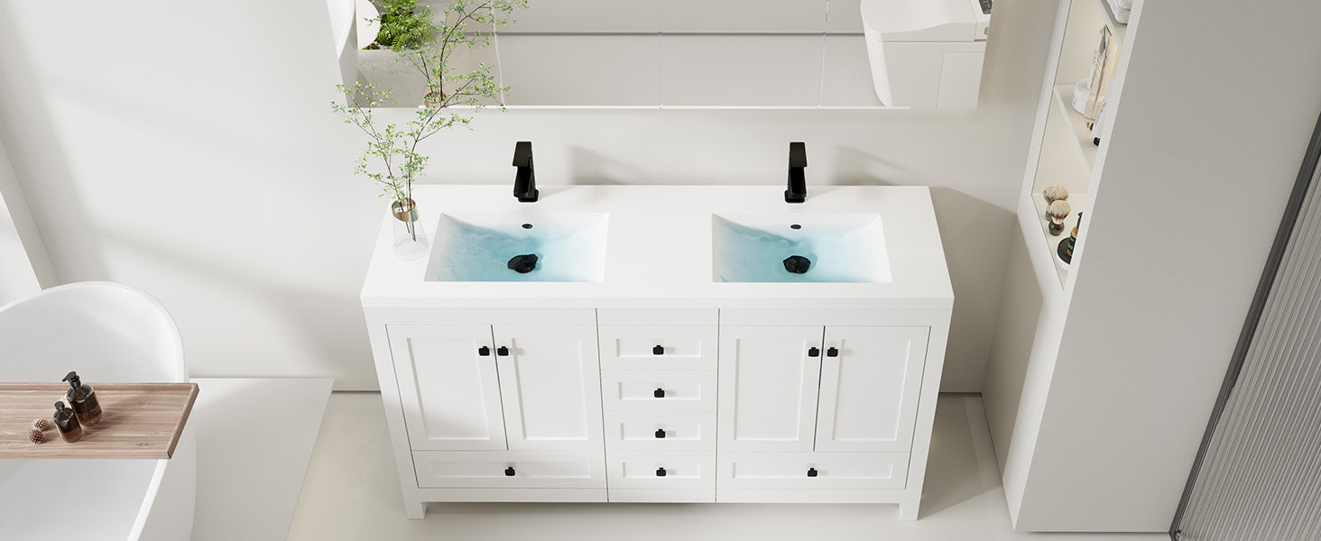 Modern 60" Freestanding Double Vanity Cabinets with Classic Design