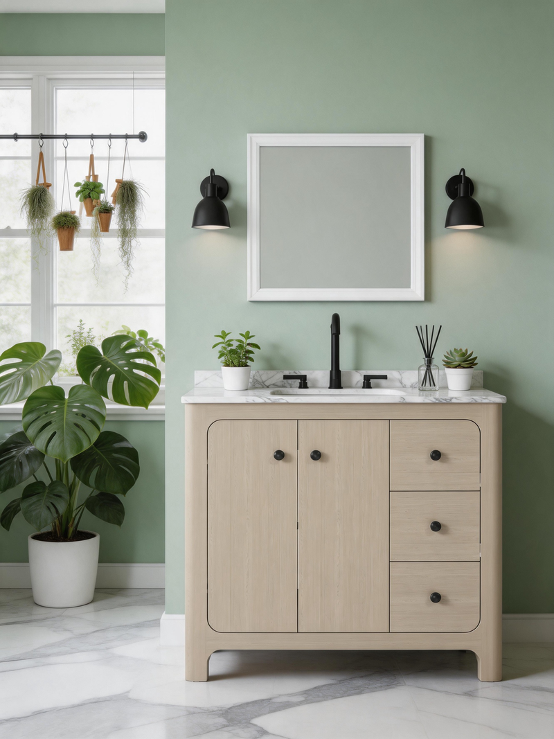 Teal Brick & Oak Bathroom