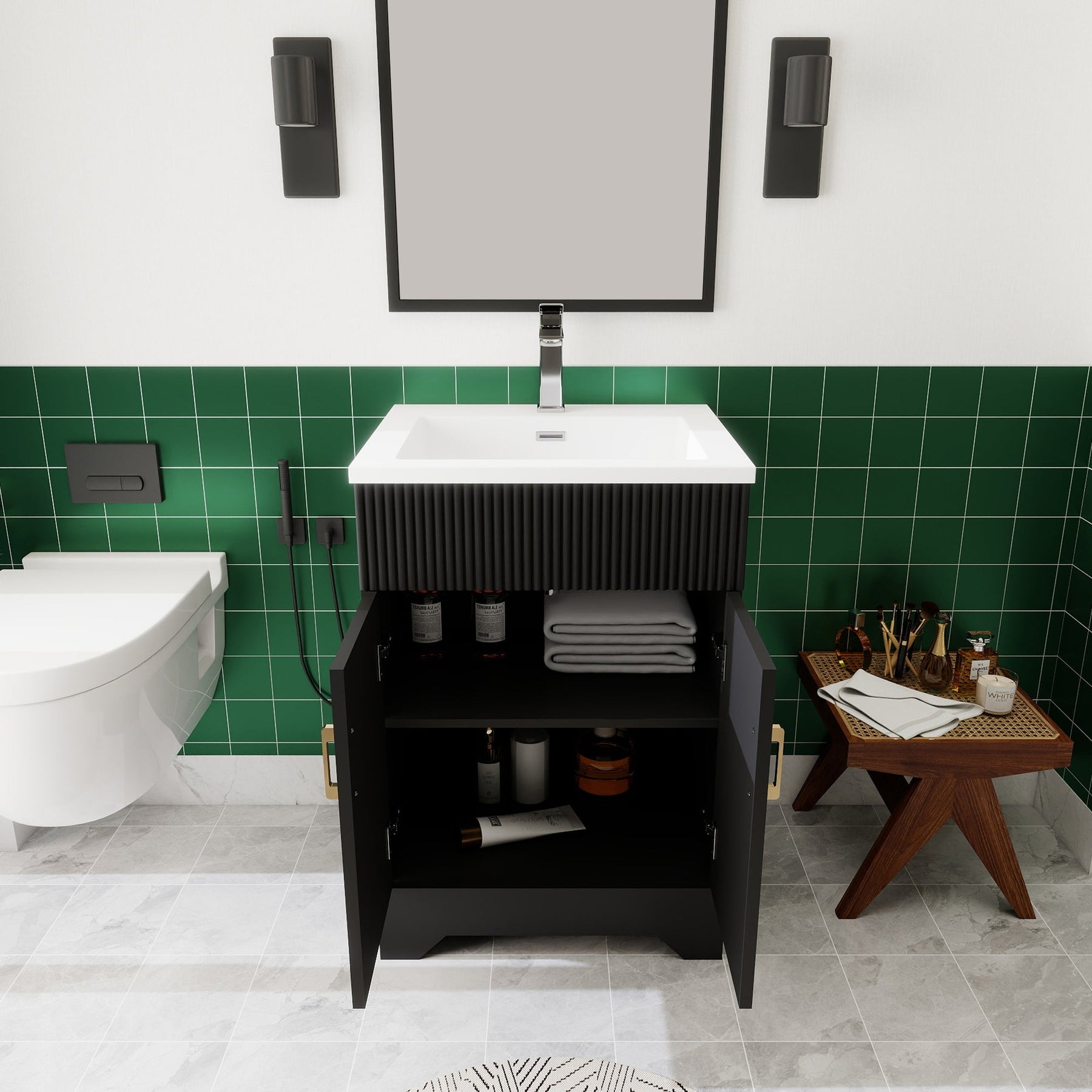 Waterfall 24’’ RTA Freestanding Vanity Cabinet Base with Vertical Striped Decor (Countertop & Sink Not Included) 浴室柜