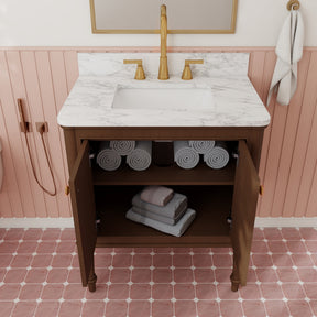 Verve 30" Freestanding Single Vanity – Bath Cabinet with Solid Wood, Artificial Stone Top (2 Doors, Assembled)