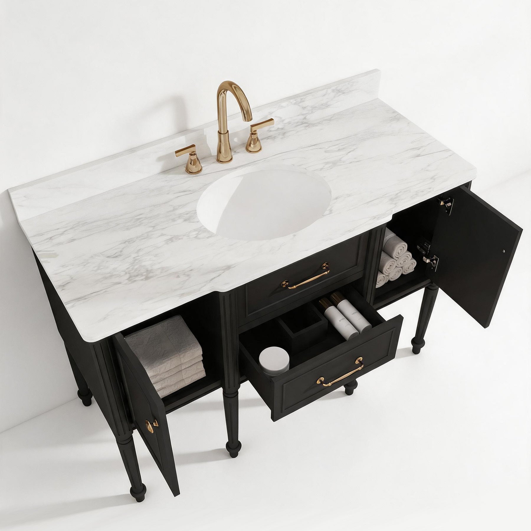 Modish 48" Wall Mounted Single Vanity Cabinet with Solid Wood Legs, Pre-Assembled, Freestanding & Floating 2 Installation Ways
