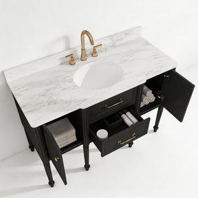 Modish 48" Wall Mounted Single Vanity Cabinet with Solid Wood Legs, Pre-Assembled, Freestanding & Floating 2 Installation Ways