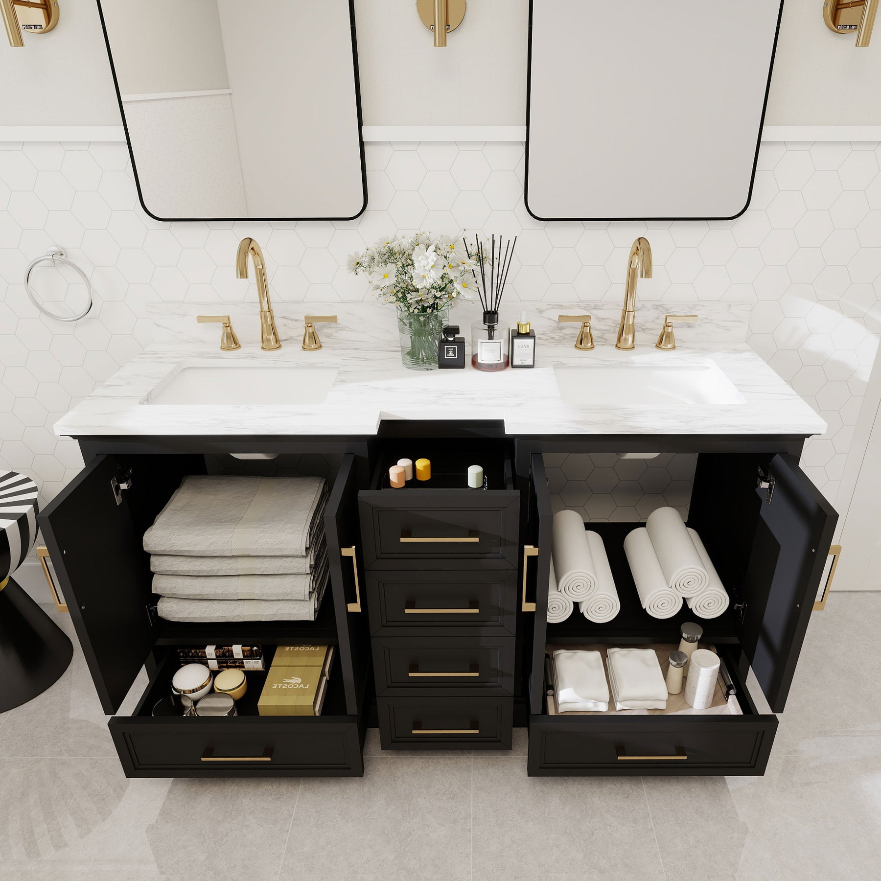 Nobilis 60" Freestanding Double Vanity Cabinets with Symmetrical Layout
