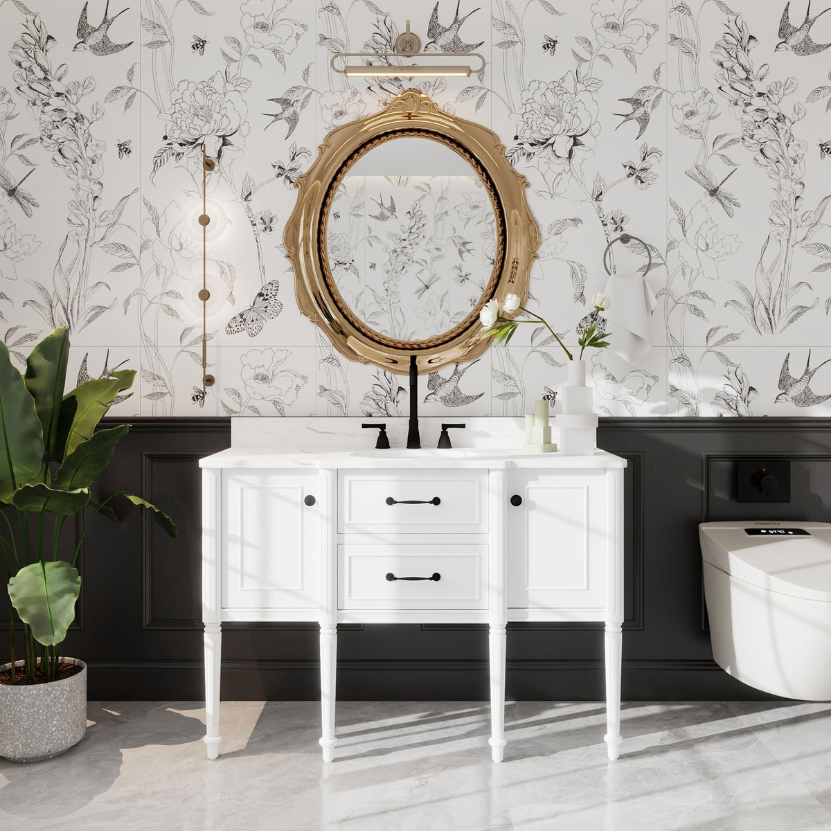 Modish 48" Wall Mounted Single Vanity Cabinets with Adjustable legs