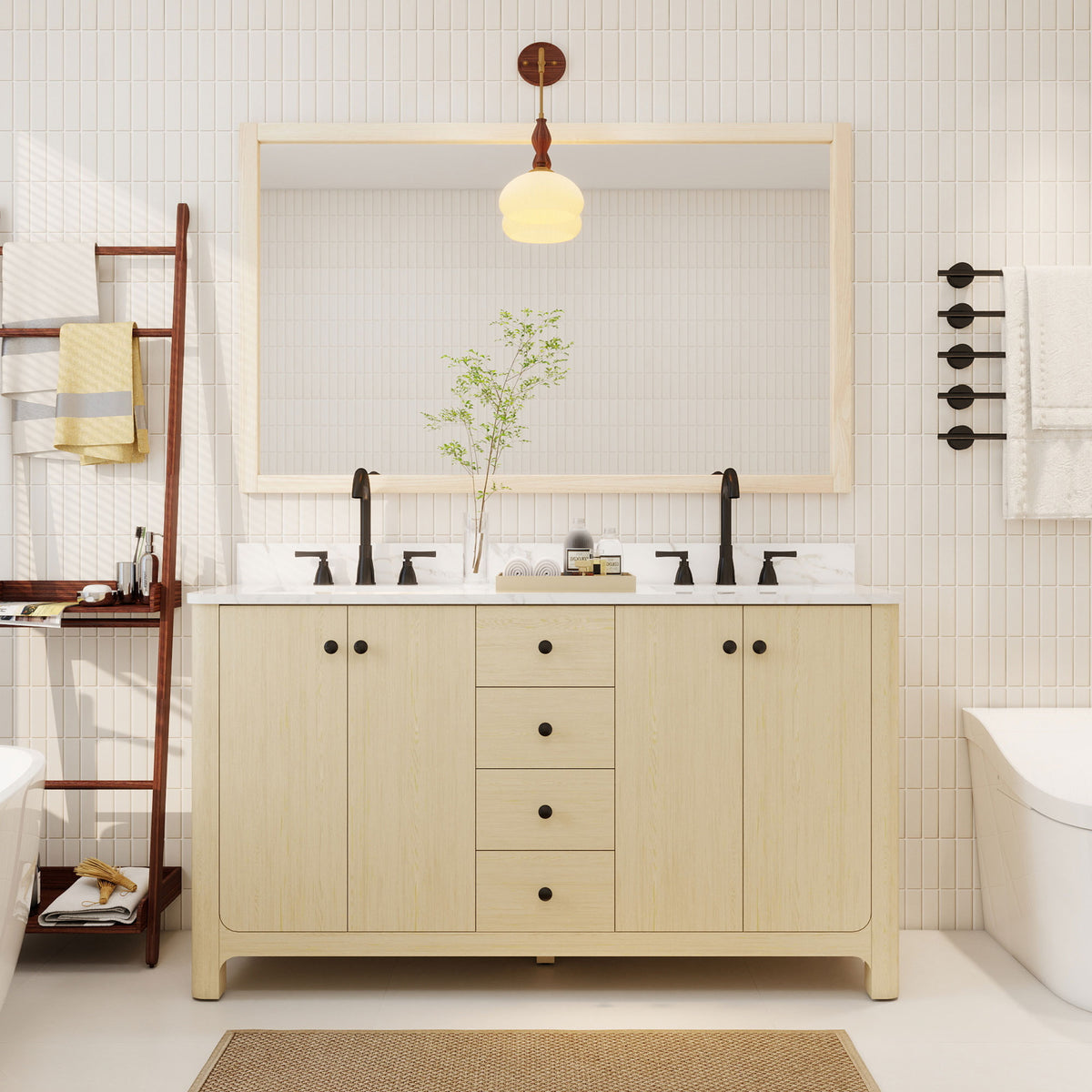 Canyon 60" Freestanding Double Vanity Cabinets with Curved Design