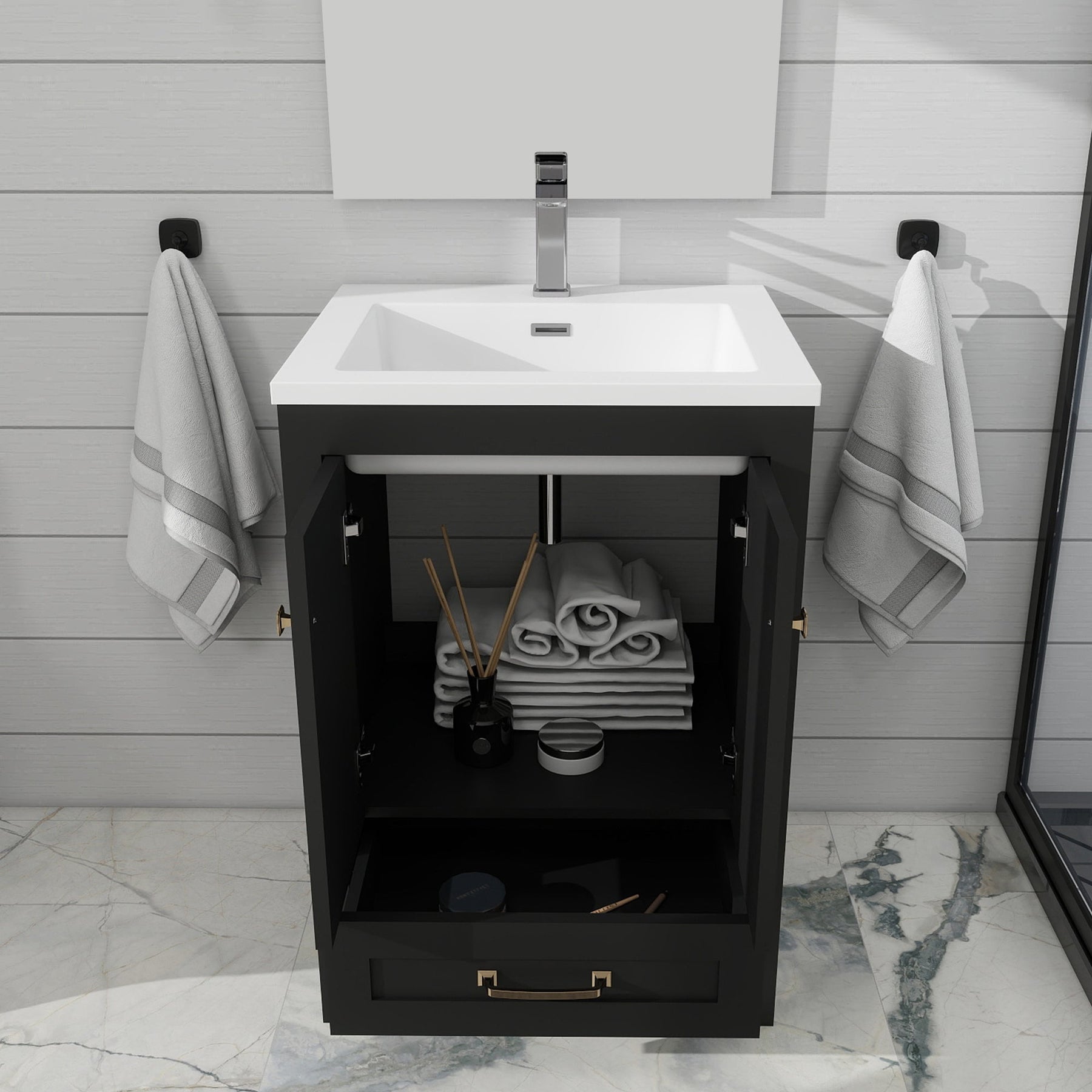 Modern 24’’ RTA Freestanding Vanity Cabinet Base with Larger Storage Room (Countertop & Sink Not Included) 浴室柜