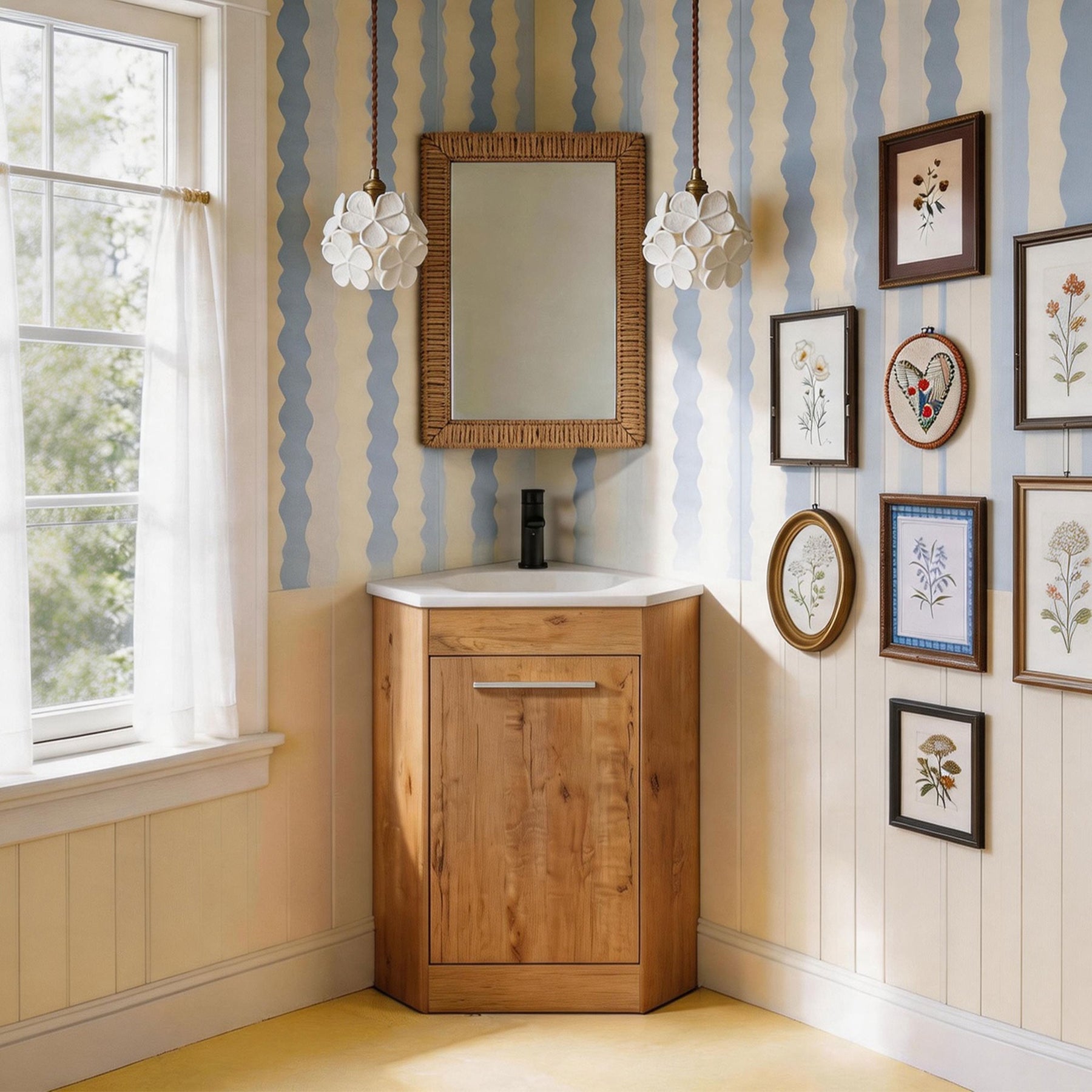 Corner 26" Freestanding Single Vanity Cabinets with Small Space Decor