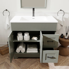 Waterfall 36’’ RTA Freestanding Vanity Cabinet Base with Vertical Striped Decor (Countertop & Sink Not Included) 浴室柜