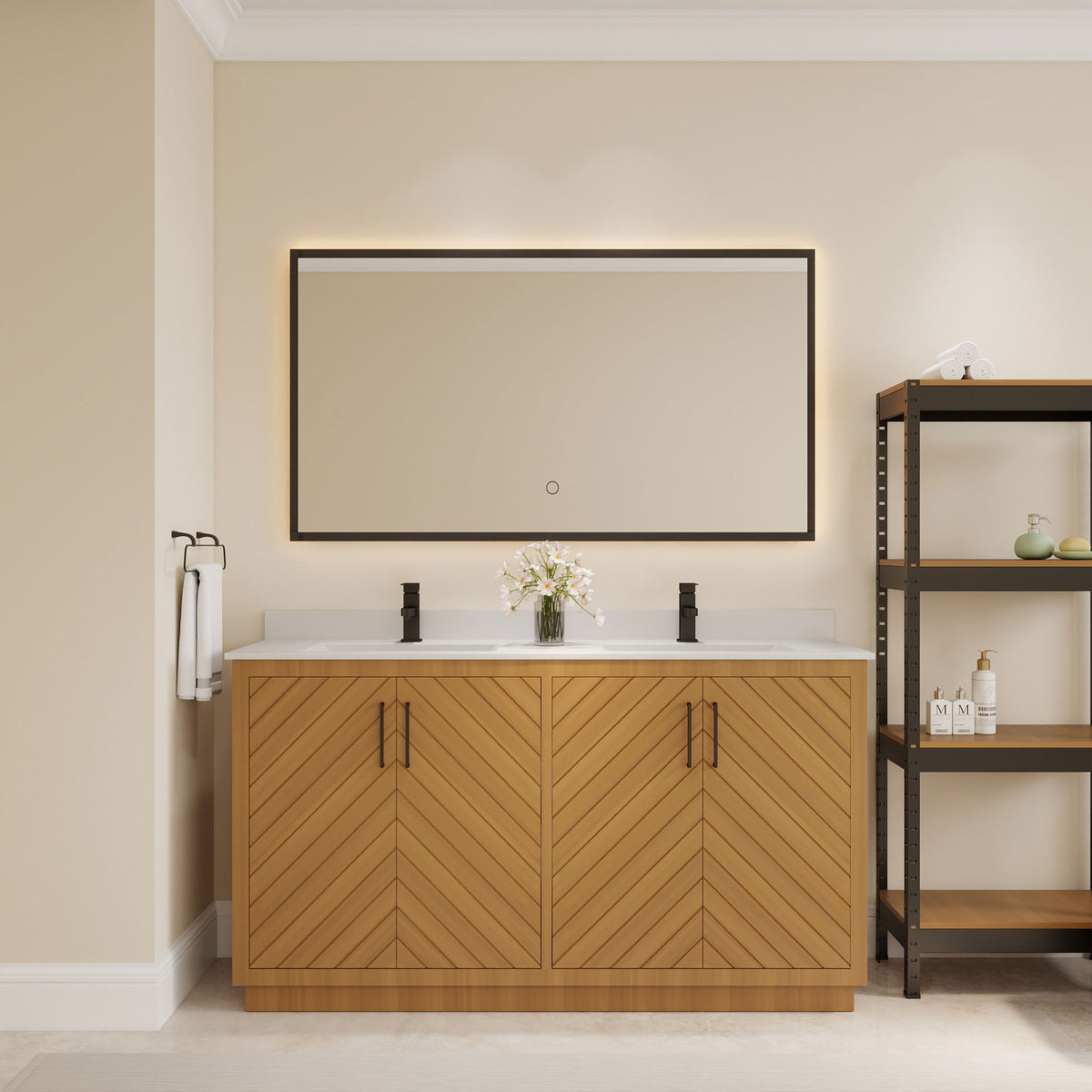 Zoom 60" Freestanding Double Vanity Cabinets with Chevron Pattern