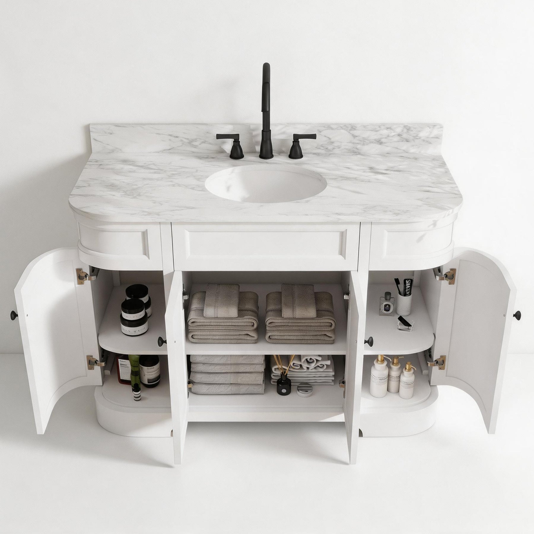 Opuluxe 48" Freestanding Single Vanity Cabinets with Curved Design