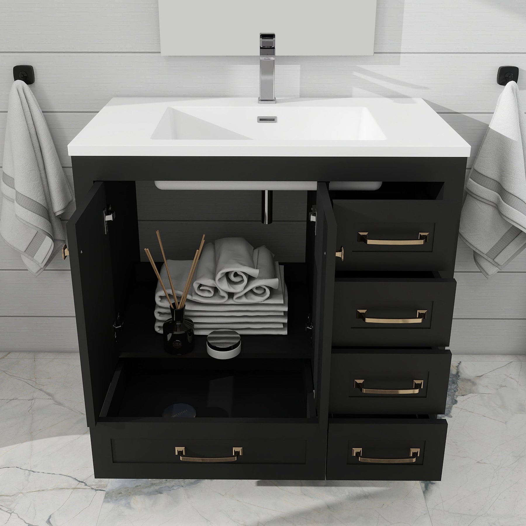 Modern 36’’ RTA Freestanding Vanity Cabinet Base with Larger Storage Room (Countertop & Sink Not Included) 浴室柜