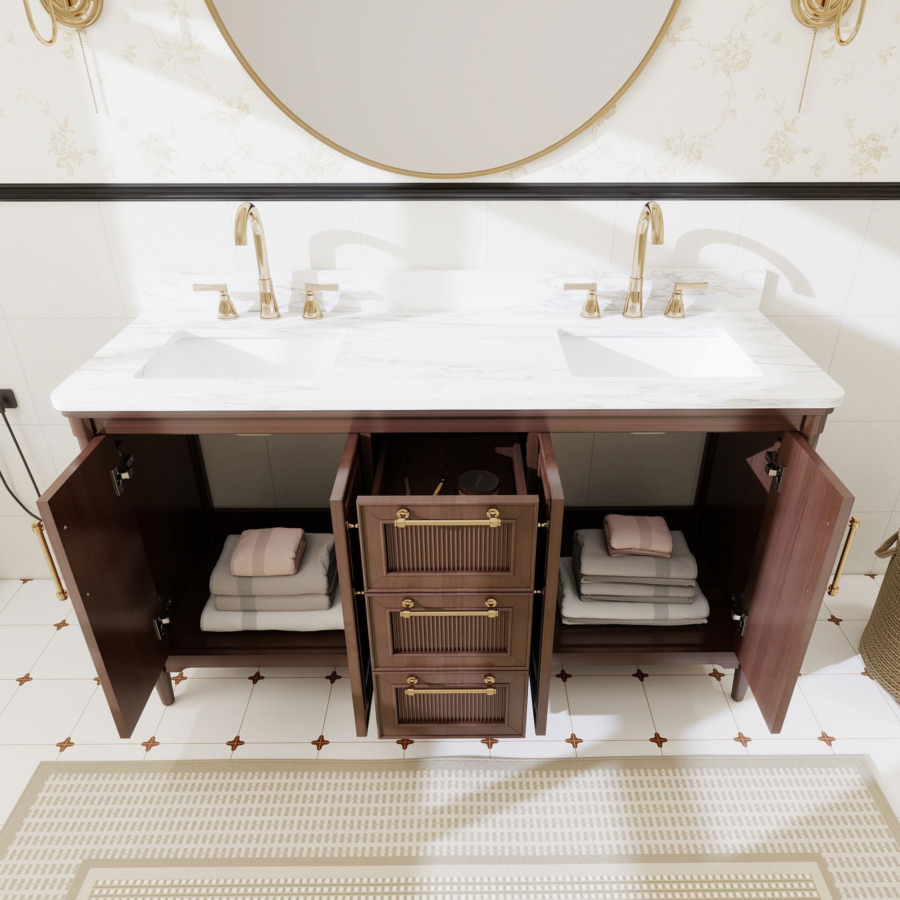 Vantara 60" Freestanding Double Vanity Cabinets with Fluted Texture