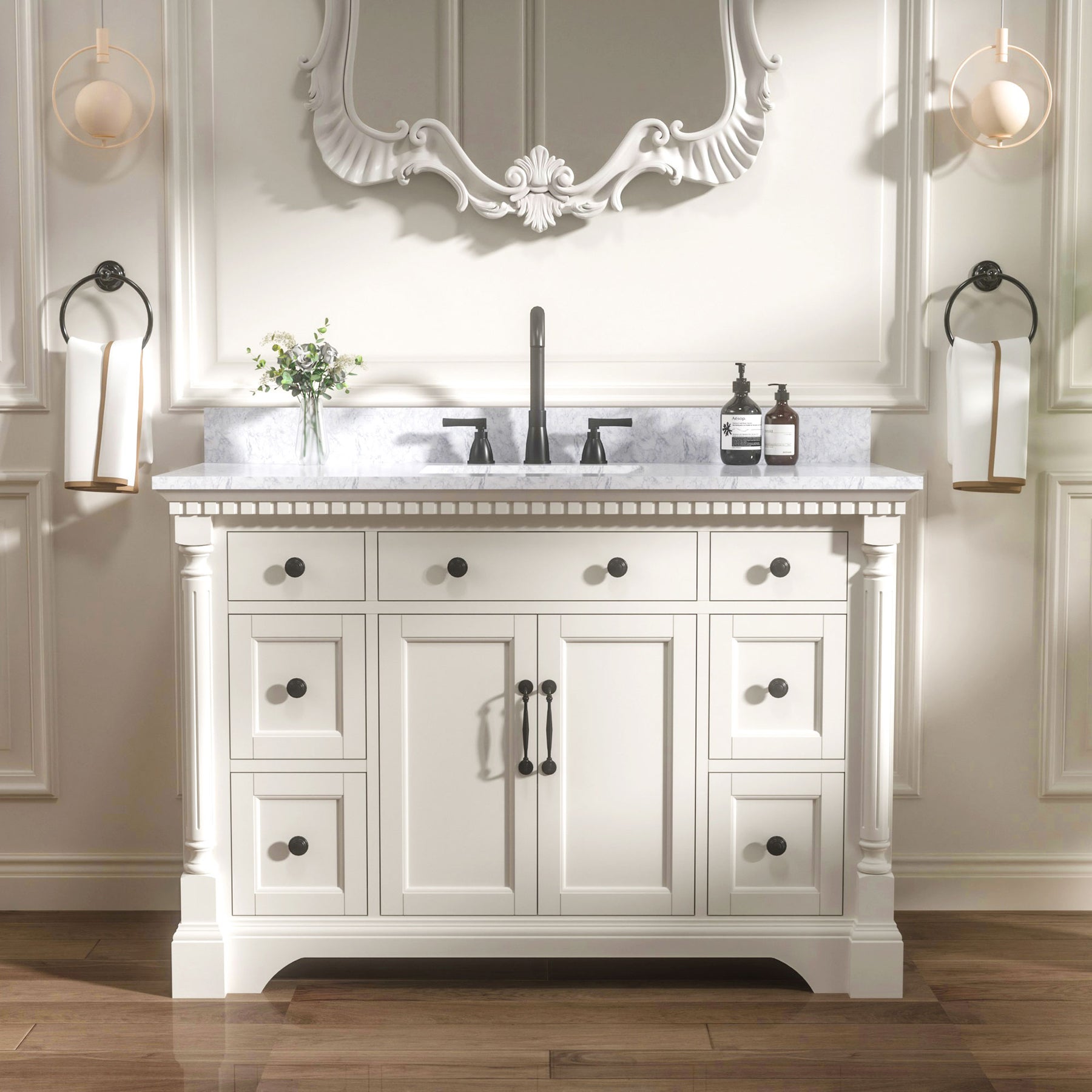 Acro 48" Freestanding Single Vanity Cabinets with Arch Feet