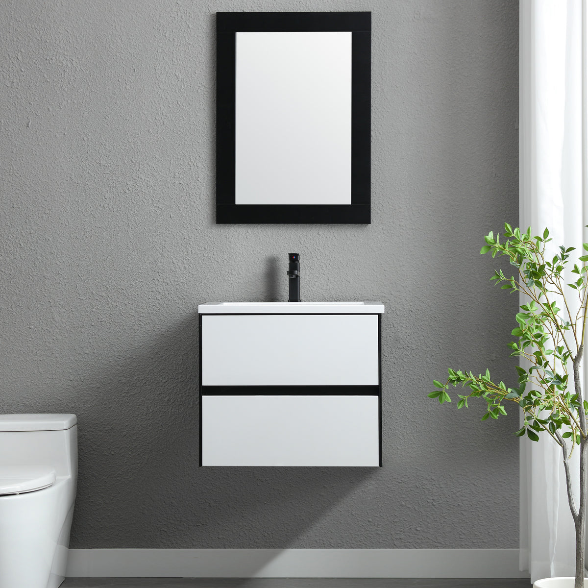 Eclife 24" Wall Mounted Floating Bathroom Cabinet with Colors Mixed Style, 2 Big Drawers and Matte Black Faucet