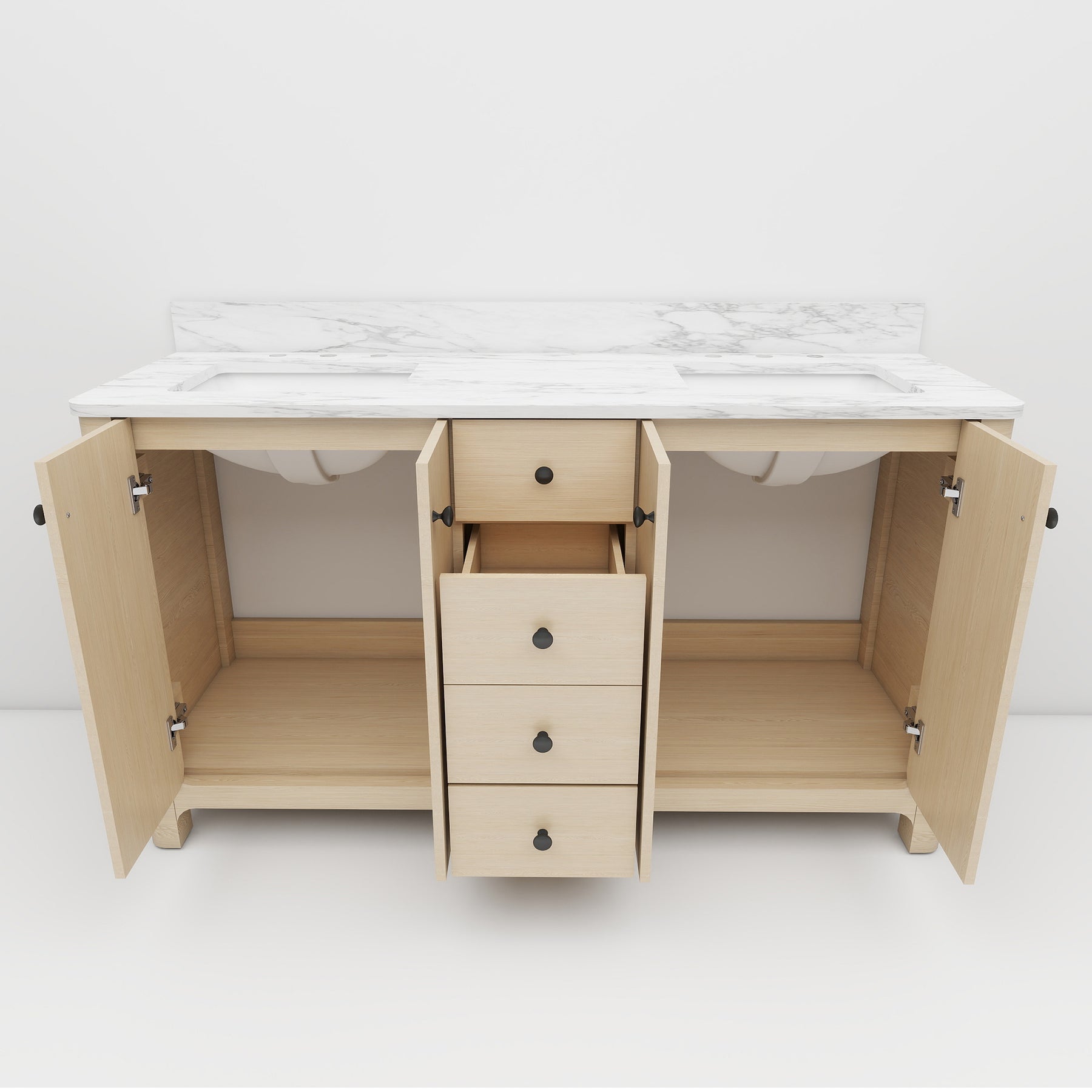 Canyon 60" Freestanding Double Sink Bathroom Vanity with Curved Design