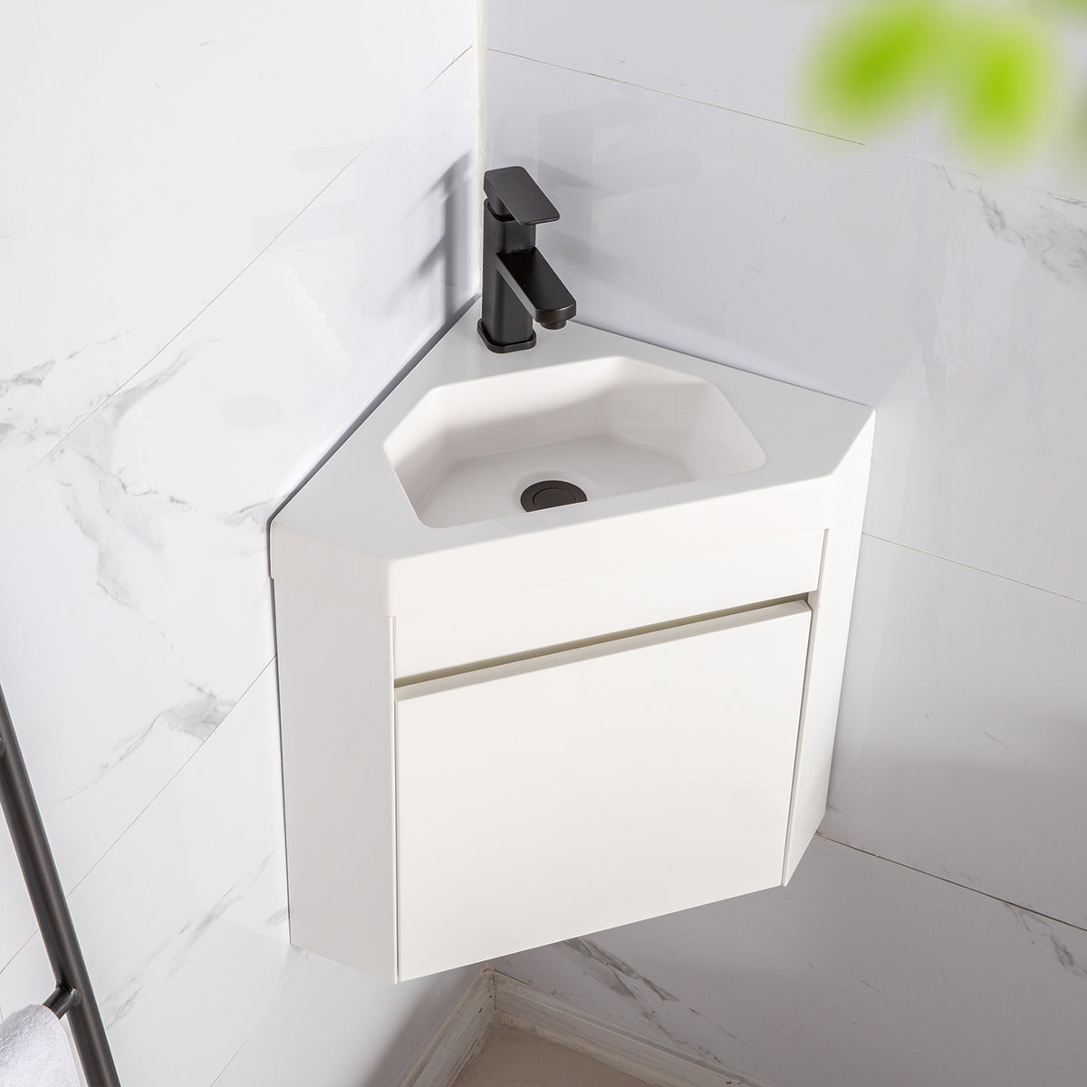 eclife 22" Corner Bathroom Vanity Sink Combo, Wall Mounted Floating Cabinet