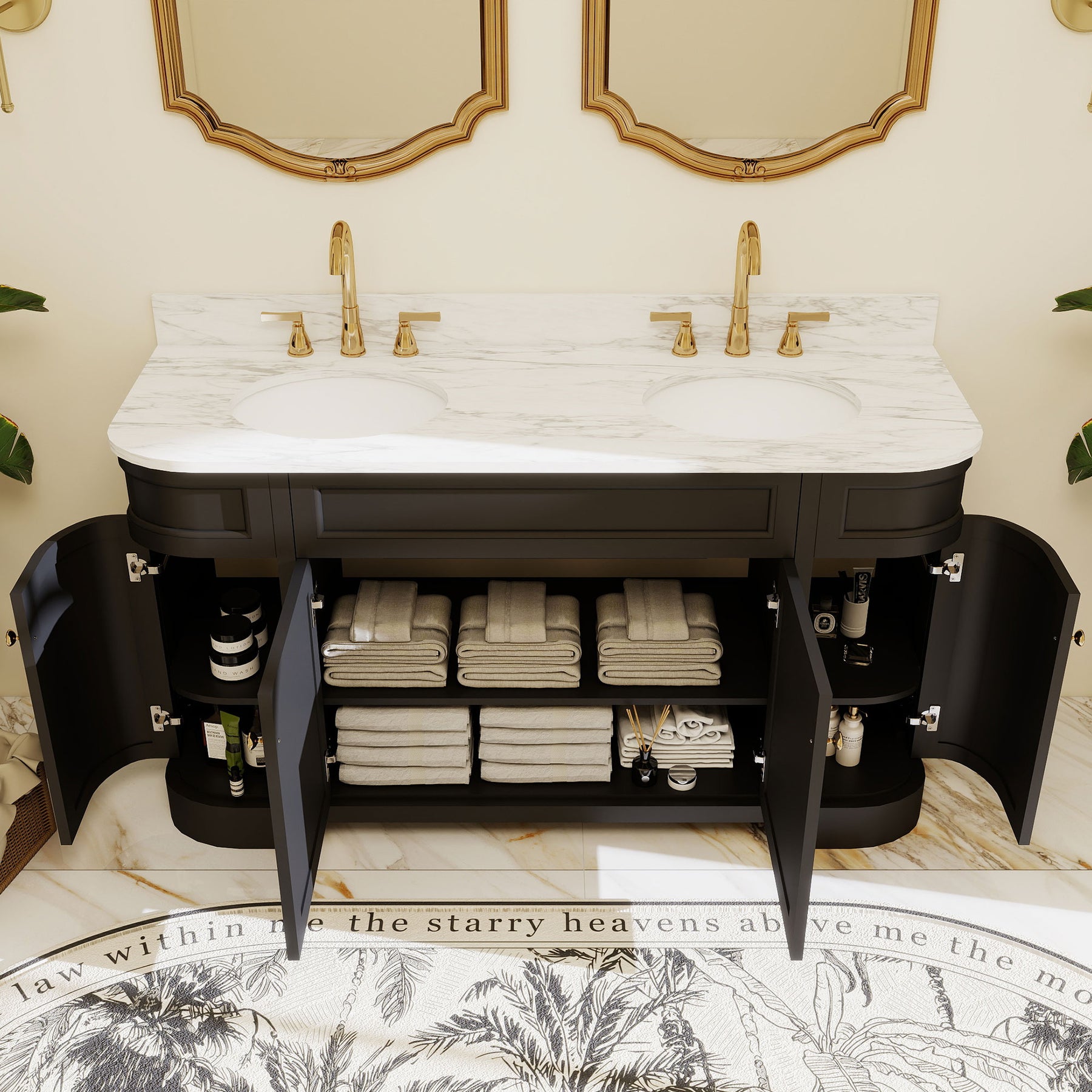 Opuluxe 60" Freestanding Double Vanity Cabinets with Curved Design