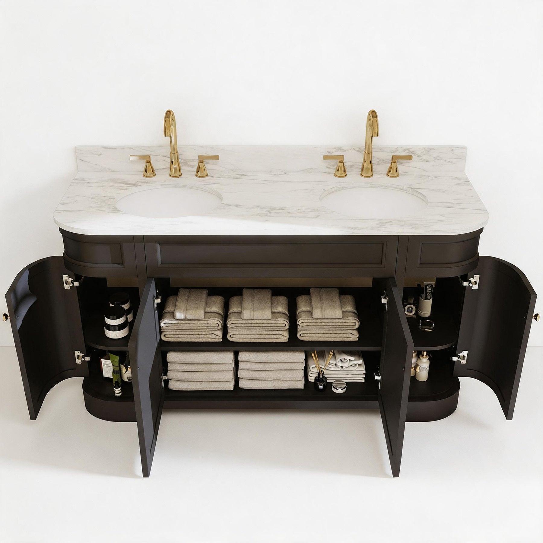 Opuluxe 60" Freestanding Double Vanity Cabinets with Curved Design