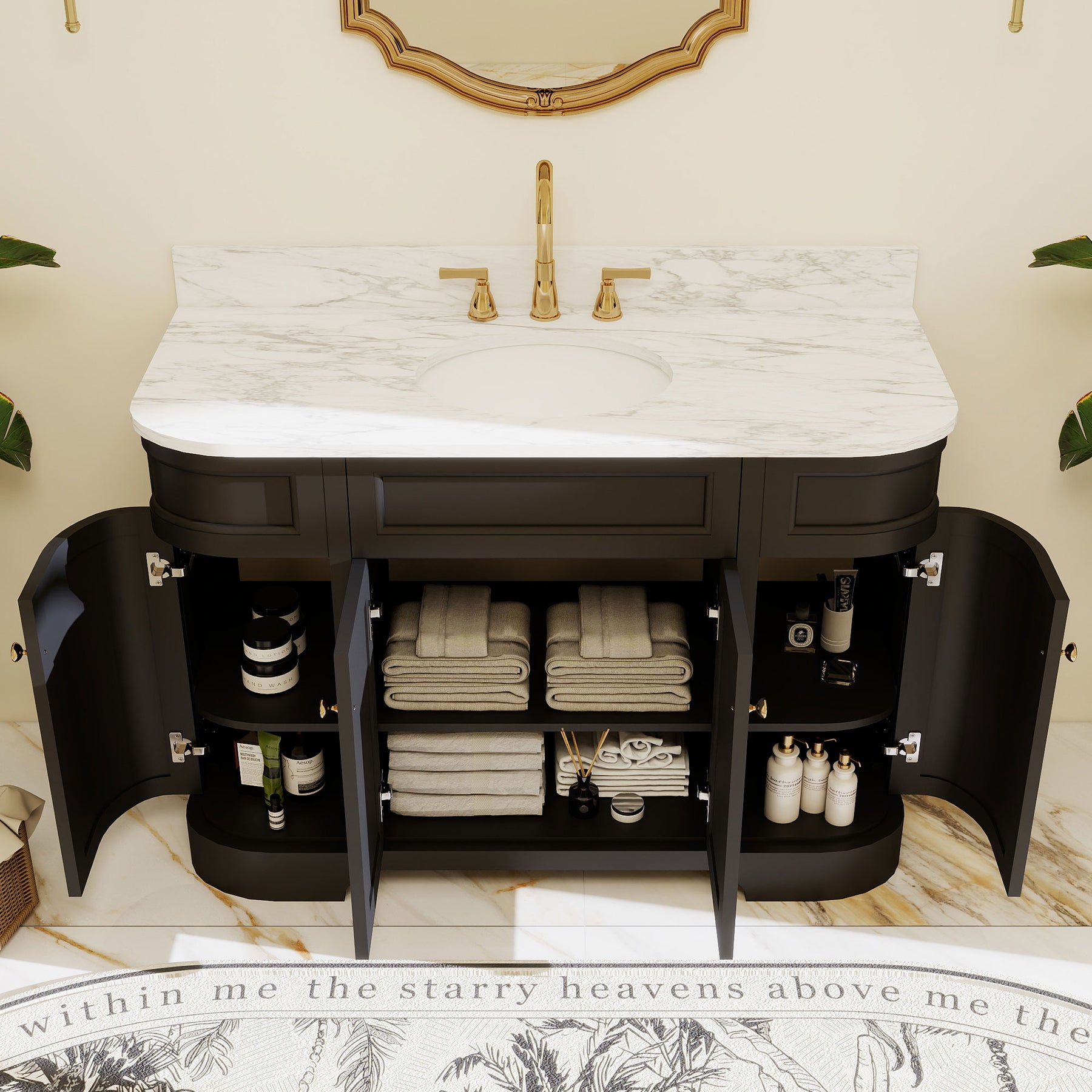 Opuluxe 48" Freestanding Single Vanity Cabinets with Curved Design