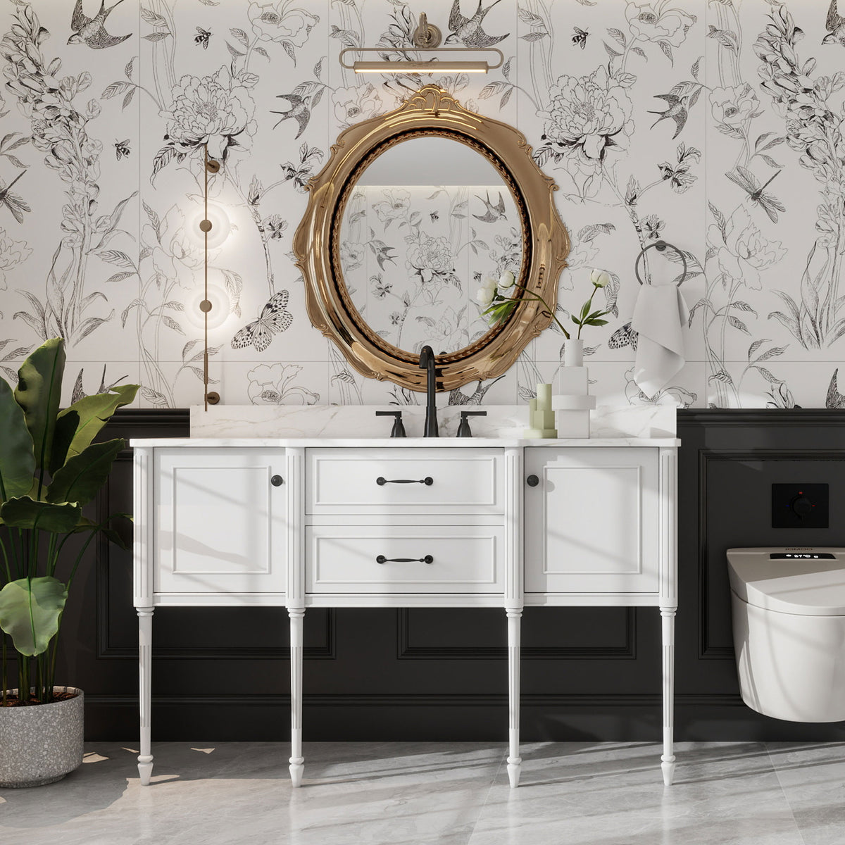 Modish 60" Wall Mounted Single Vanity Cabinets with Adjustable legs