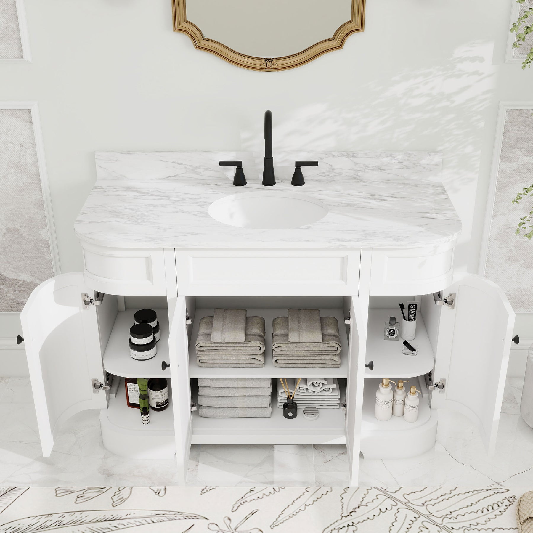 Opuluxe 48" Freestanding Single Vanity Cabinets with Curved Design