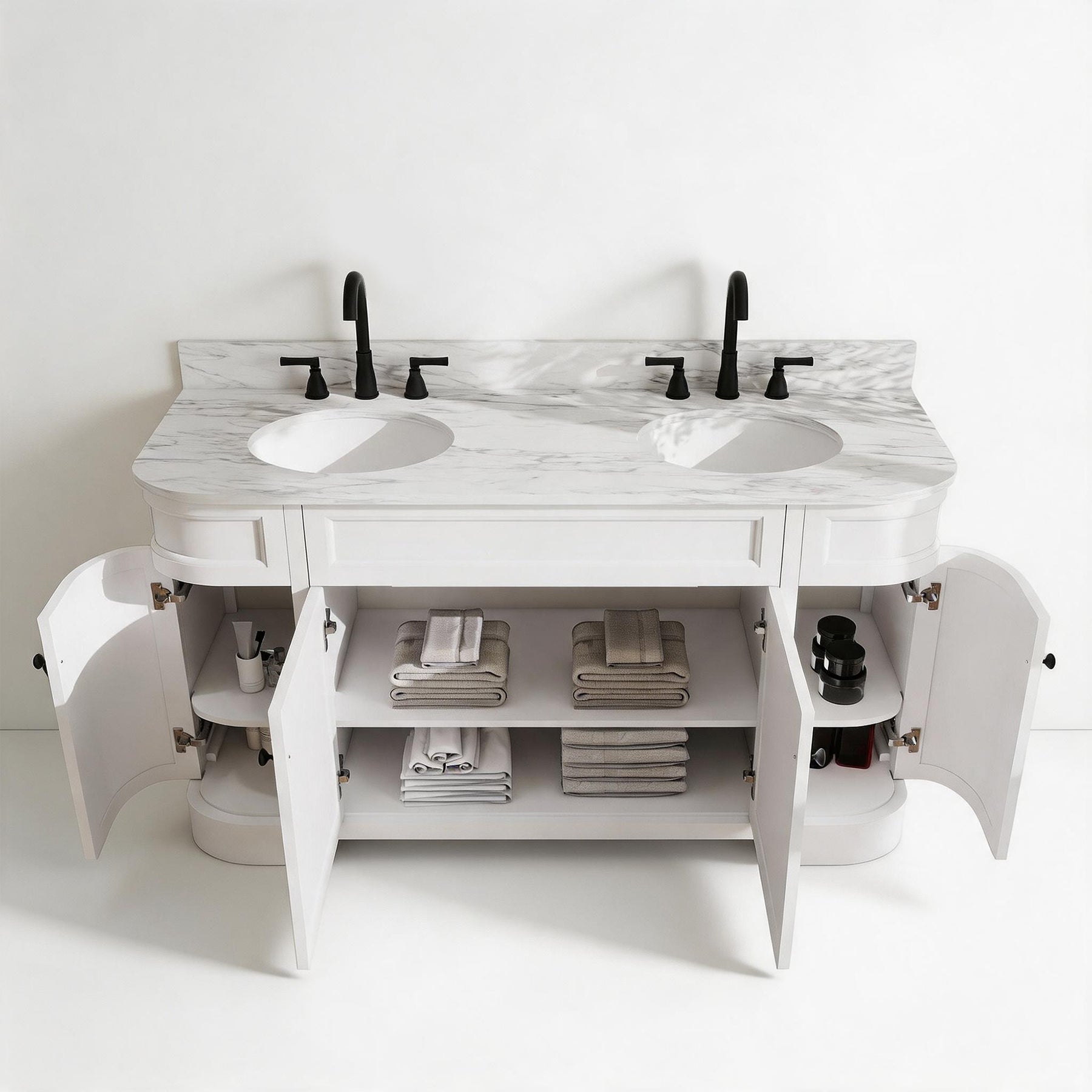 Opuluxe 60" Freestanding Double Vanity Cabinets with Curved Design