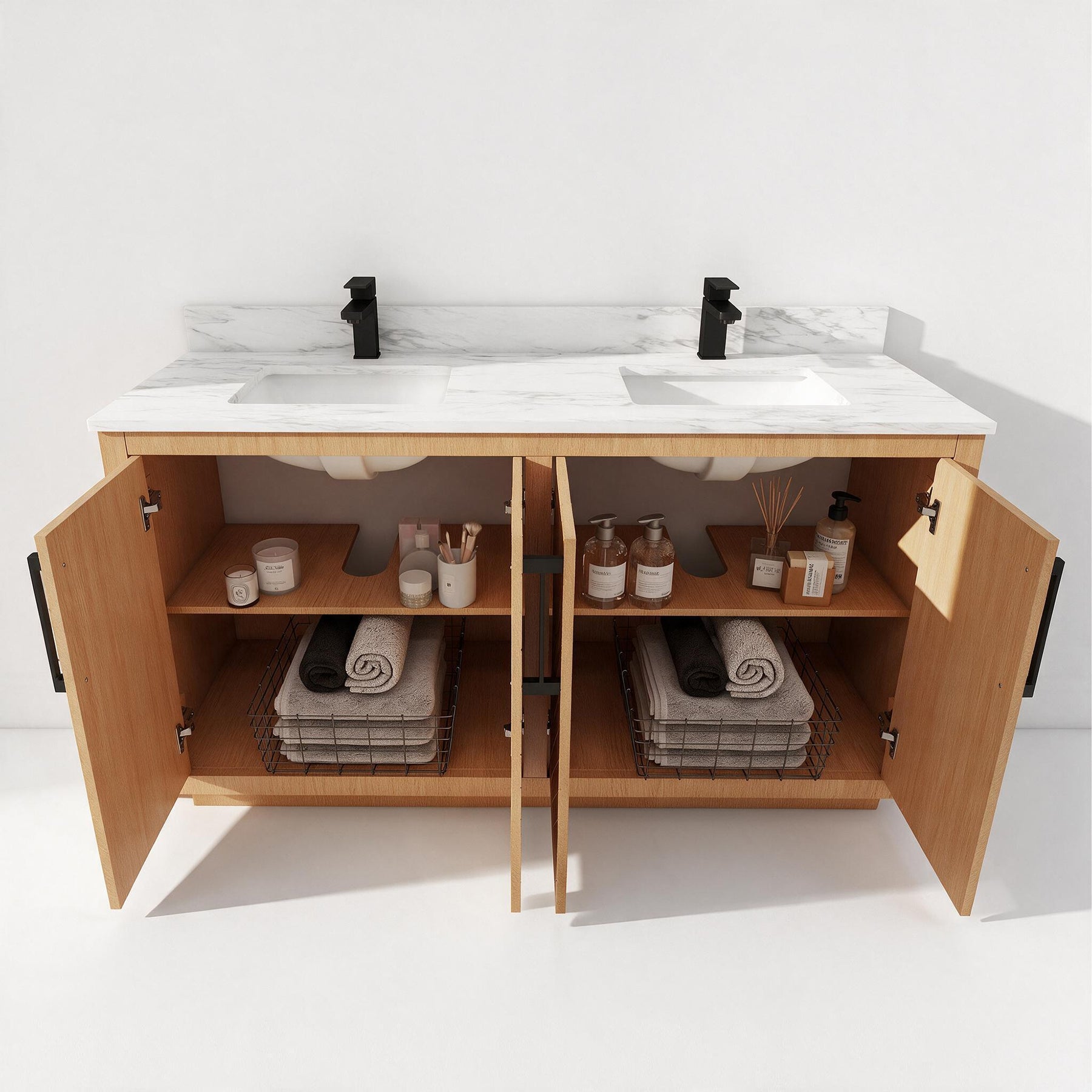 Zoom 60" Freestanding Double Vanity Cabinets with Chevron Pattern