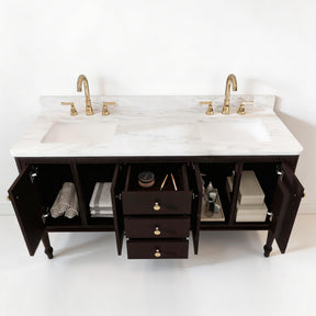 Verve 60" Freestanding Double Vanity - Bath Cabinet with Solid Wood, Artificial Stone Top(Assembled)
