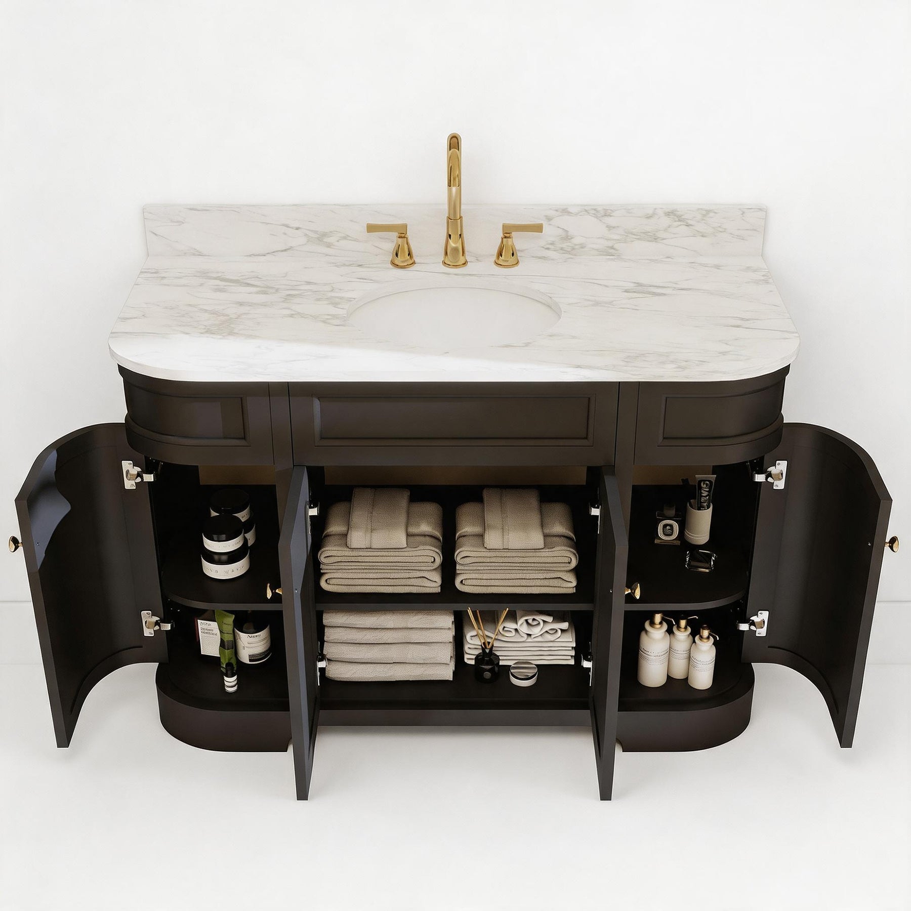 Opuluxe 48" Freestanding Single Vanity Cabinets with Curved Design