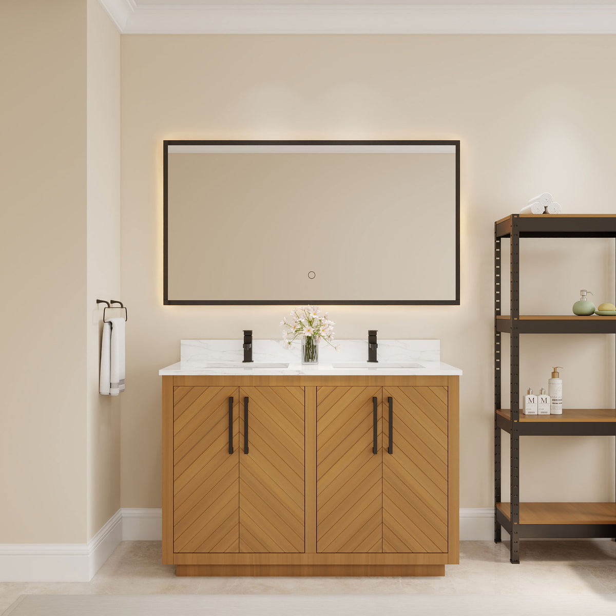 Zoom 48" Freestanding Double Vanity Cabinets with Chevron Pattern