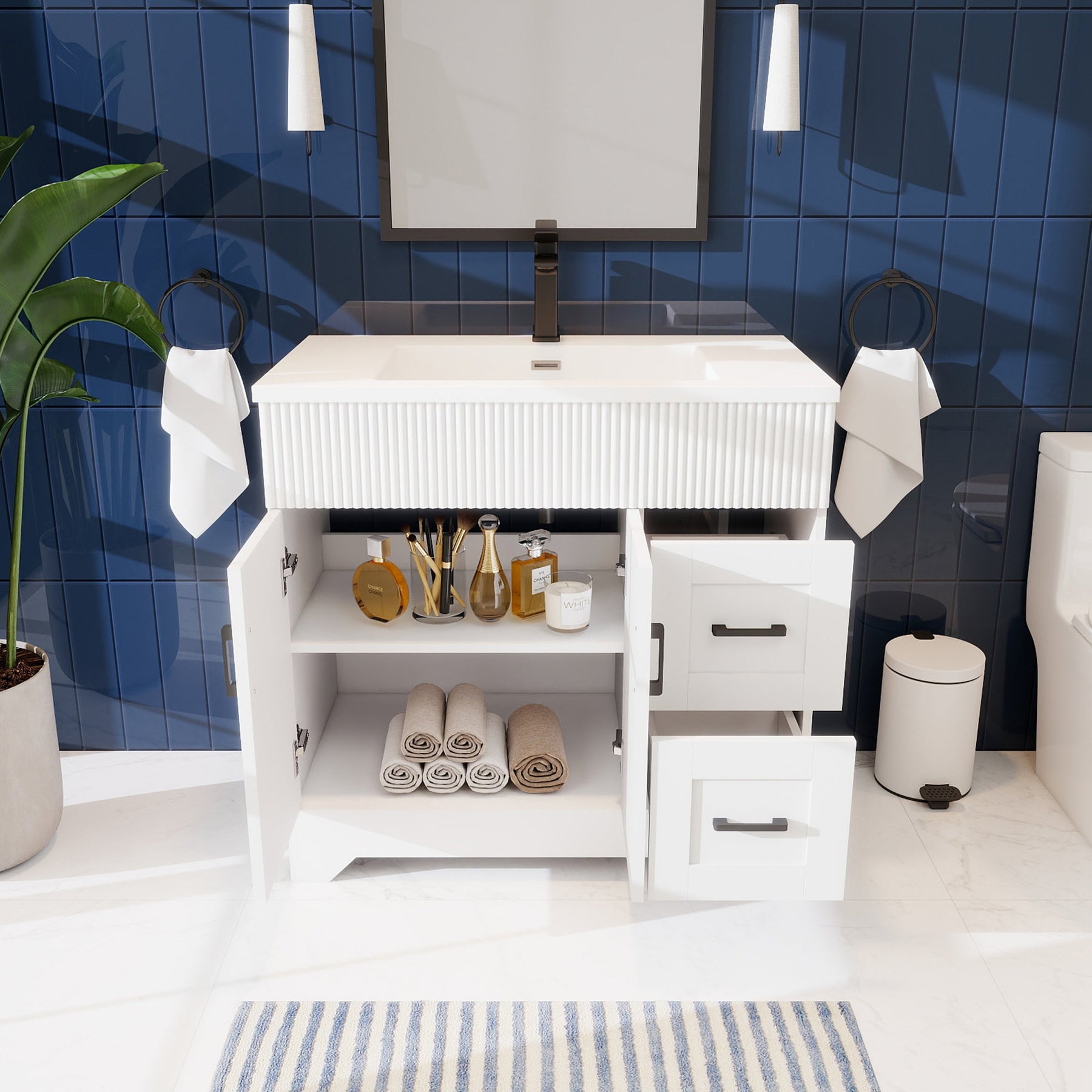 Waterfall 36’’ RTA Freestanding Vanity Cabinet Base with Vertical Striped Decor (Countertop & Sink Not Included) 浴室柜