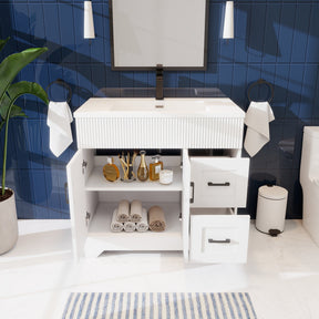 Waterfall 36’’ RTA Freestanding Vanity Cabinet Base with Vertical Striped Decor (Countertop & Sink Not Included) 浴室柜