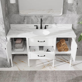 Modish 60" Wall Mounted Single Vanity Cabinets Cabinets with Solid Wood Legs